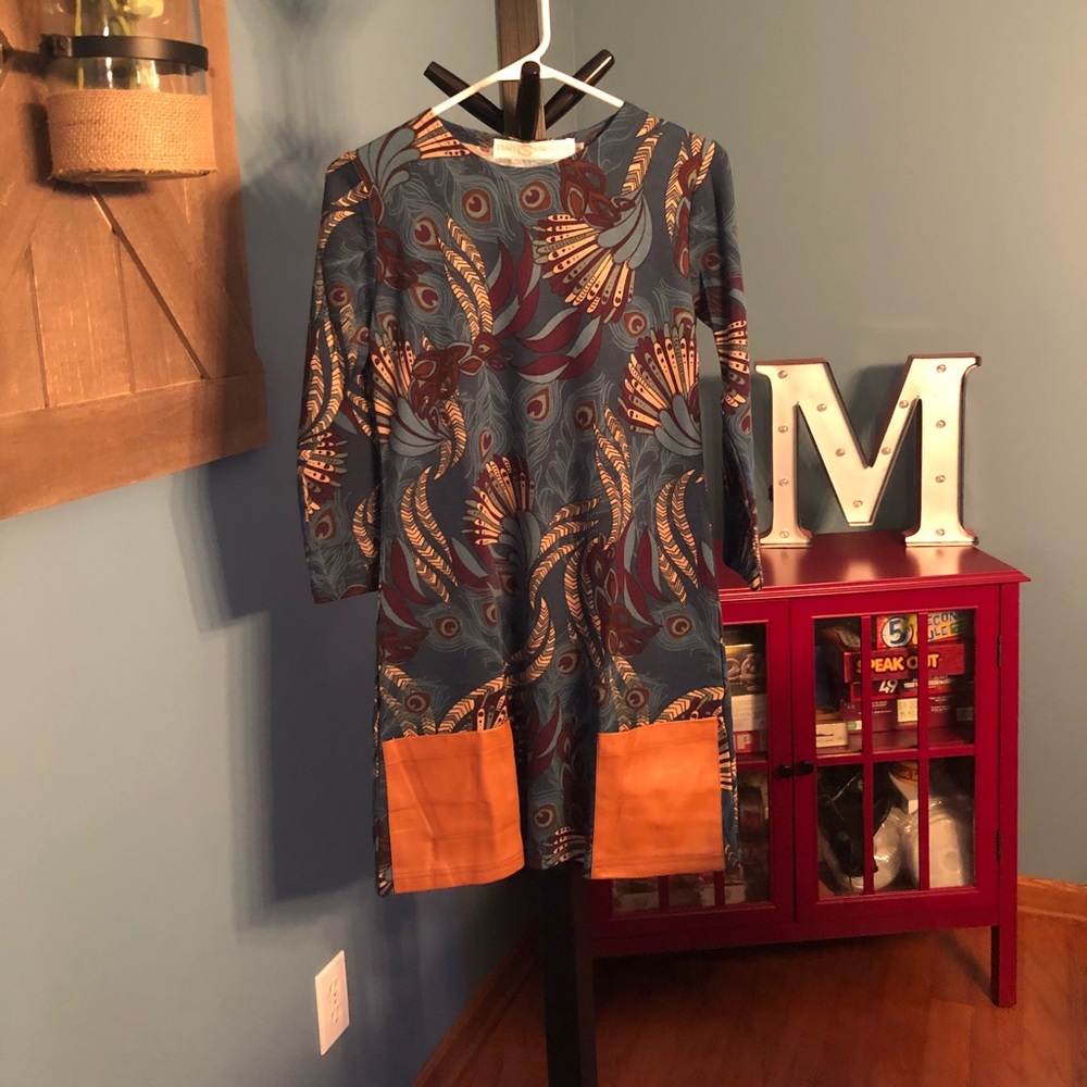 Tracy Negoshian teal peacock dress pockets sz XS
